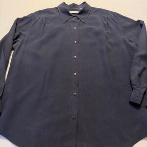 Vintage Liz Claiborne Silk Blouse | Women’s Size 14 | Navy Blue Button Front | C